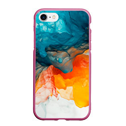 Чехол iPhone 7/8 матовый Синяя и оранжевая жидкости, цвет: 3D-малиновый