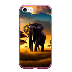 Чехол iPhone 7/8 матовый Слон и рассвет в саванне, цвет: 3D-малиновый