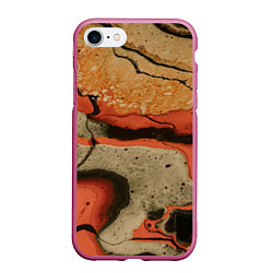 Чехол iPhone 7/8 матовый Оранжевые и бежевые потоки красок, цвет: 3D-малиновый