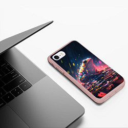 Чехол iPhone 7/8 матовый Лягушка под дождем - нейросеть, цвет: 3D-светло-розовый — фото 2