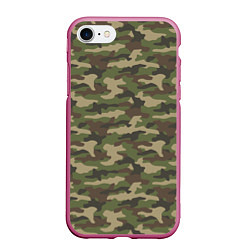 Чехол iPhone 7/8 матовый Камуфляж лесной зелёный, цвет: 3D-малиновый