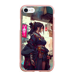 Чехол iPhone 7/8 матовый Кибер самурай девушка, цвет: 3D-светло-розовый