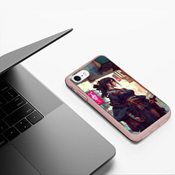 Чехол iPhone 7/8 матовый Кибер самурай девушка, цвет: 3D-светло-розовый — фото 2