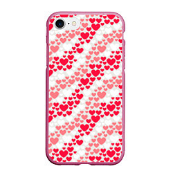 Чехол iPhone 7/8 матовый Волны Любви - сердечки, цвет: 3D-малиновый