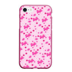 Чехол iPhone 7/8 матовый Барби, сердечки и цветочки, цвет: 3D-малиновый