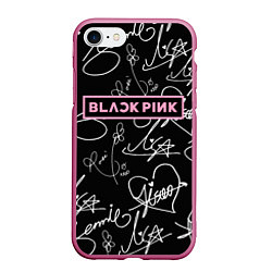 Чехол iPhone 7/8 матовый Blackpink - автографы, цвет: 3D-малиновый