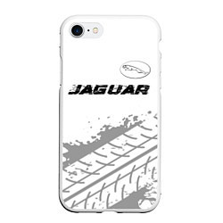 Чехол iPhone 7/8 матовый Jaguar speed на светлом фоне со следами шин: симво, цвет: 3D-белый