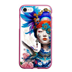 Чехол iPhone 7/8 матовый Japanese girl - irezumi - tattoo, цвет: 3D-малиновый