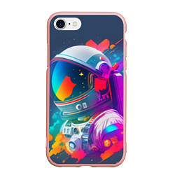 Чехол iPhone 7/8 матовый Космонавт - акварельные мазки, цвет: 3D-светло-розовый