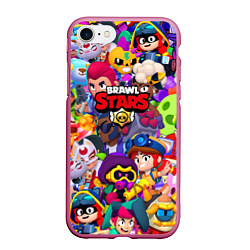 Чехол iPhone 7/8 матовый Brawl stars all pattern, цвет: 3D-малиновый