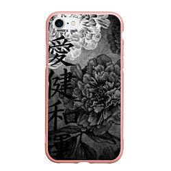 Чехол iPhone 7/8 матовый Flowers - japanese art, цвет: 3D-светло-розовый