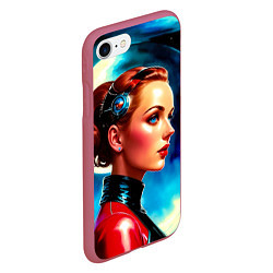 Чехол iPhone 7/8 матовый Девушка связист в космосе, цвет: 3D-малиновый — фото 2