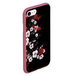 Чехол iPhone 7/8 матовый Белая и красная сакура - цветение, цвет: 3D-малиновый — фото 2