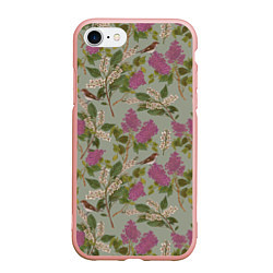 Чехол iPhone 7/8 матовый Мухоловки и сирень, цвет: 3D-светло-розовый