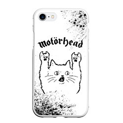 Чехол iPhone 7/8 матовый Motorhead рок кот на светлом фоне, цвет: 3D-белый