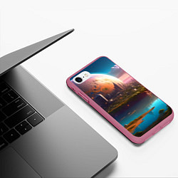 Чехол iPhone 7/8 матовый Фантастический город - нейросеть, цвет: 3D-малиновый — фото 2