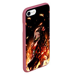 Чехол iPhone 7/8 матовый Незуко и пламя - клинок, цвет: 3D-малиновый — фото 2