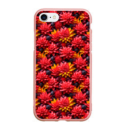 Чехол iPhone 7/8 матовый Красные объемные цветочки, цвет: 3D-светло-розовый
