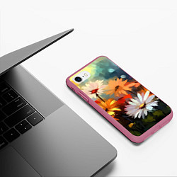 Чехол iPhone 7/8 матовый Маслянные ромашки, цвет: 3D-малиновый — фото 2