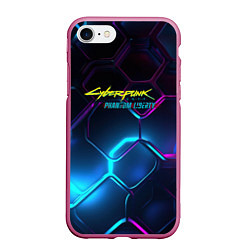 Чехол iPhone 7/8 матовый Neon cyberpunk logo, цвет: 3D-малиновый