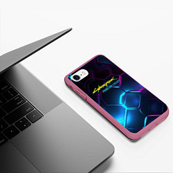 Чехол iPhone 7/8 матовый Neon cyberpunk logo, цвет: 3D-малиновый — фото 2