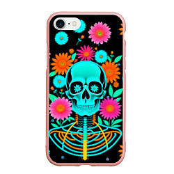 Чехол iPhone 7/8 матовый Неоновый скелет в цветах, цвет: 3D-светло-розовый