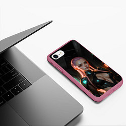 Чехол iPhone 7/8 матовый Красивая девушка киберпанк, цвет: 3D-малиновый — фото 2