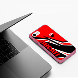 Чехол iPhone 7/8 матовый Ducati- red stripes, цвет: 3D-малиновый — фото 2