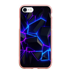 Чехол iPhone 7/8 матовый Неоновые фиолетовые и синие плиты, цвет: 3D-светло-розовый