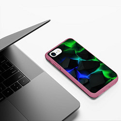 Чехол iPhone 7/8 матовый Синие и зеленые плиты, цвет: 3D-малиновый — фото 2
