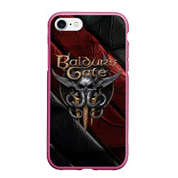 Чехол iPhone 7/8 матовый Baldurs Gate 3 logo dark, цвет: 3D-малиновый