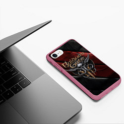 Чехол iPhone 7/8 матовый Baldurs Gate 3 logo dark, цвет: 3D-малиновый — фото 2