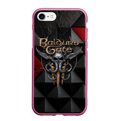 Чехол iPhone 7/8 матовый Baldurs Gate 3 logo red black, цвет: 3D-малиновый