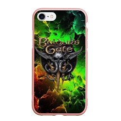 Чехол iPhone 7/8 матовый Baldurs Gate 3 logo dark red green fire, цвет: 3D-светло-розовый