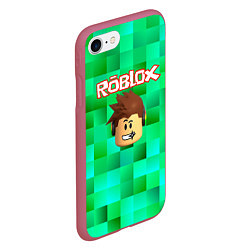 Чехол iPhone 7/8 матовый Roblox head на пиксельном фоне, цвет: 3D-малиновый — фото 2