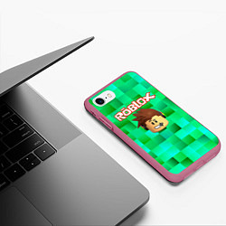 Чехол iPhone 7/8 матовый Roblox head на пиксельном фоне, цвет: 3D-малиновый — фото 2