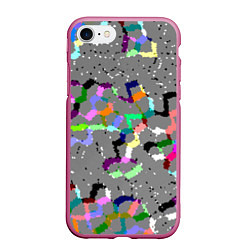 Чехол iPhone 7/8 матовый Серая абстракция с цветными элементами, цвет: 3D-малиновый