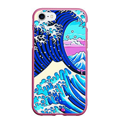 Чехол iPhone 7/8 матовый Большая волна в Канагаве сакура, цвет: 3D-малиновый