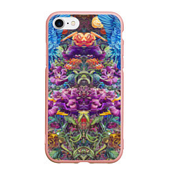 Чехол iPhone 7/8 матовый Зеркальный цветочный паттерн с птицами - мода - не, цвет: 3D-светло-розовый