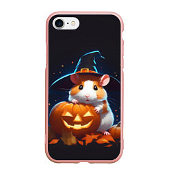 Чехол iPhone 7/8 матовый Хомяк в шляпе ведьмы и тыква на Хэллоуин, цвет: 3D-светло-розовый