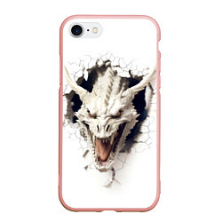 Чехол iPhone 7/8 матовый Белый дракон выглядывает из стены, цвет: 3D-светло-розовый