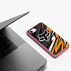 Чехол iPhone 7/8 матовый Fox motocross racing - orange, цвет: 3D-малиновый — фото 2