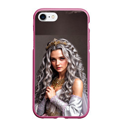 Чехол iPhone 7/8 матовый Девушка с пепельно-серыми вьющимися волосами, цвет: 3D-малиновый