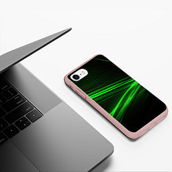 Чехол iPhone 7/8 матовый Зеленые абстрактный линии, цвет: 3D-светло-розовый — фото 2