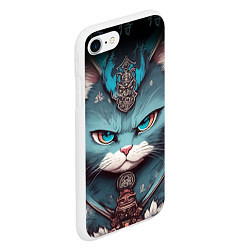 Чехол iPhone 7/8 матовый Кот самурай сердитый, цвет: 3D-белый — фото 2