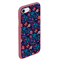 Чехол iPhone 7/8 матовый Цветочный паттерн в синих и сиреневых тонах, цвет: 3D-малиновый — фото 2