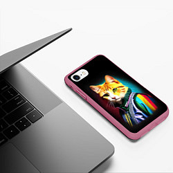 Чехол iPhone 7/8 матовый Модный рыжий кот - неон - поп-арт, цвет: 3D-малиновый — фото 2