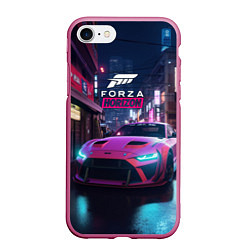 Чехол iPhone 7/8 матовый Forza night racing, цвет: 3D-малиновый