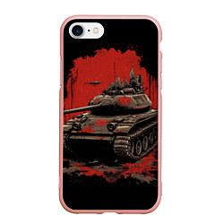 Чехол iPhone 7/8 матовый Танк т54 красный фон, цвет: 3D-светло-розовый