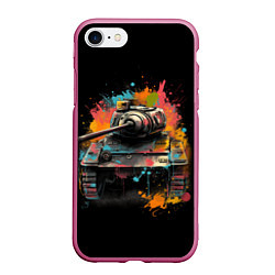 Чехол iPhone 7/8 матовый Танк и краски, цвет: 3D-малиновый